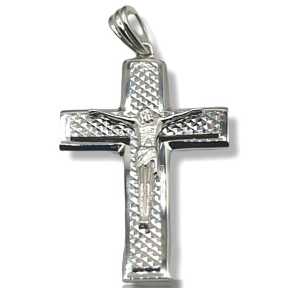 S925 Rhodium Finish over Real 925 Sterling Silver Crucifixion Cross. - Picture 1 of 13